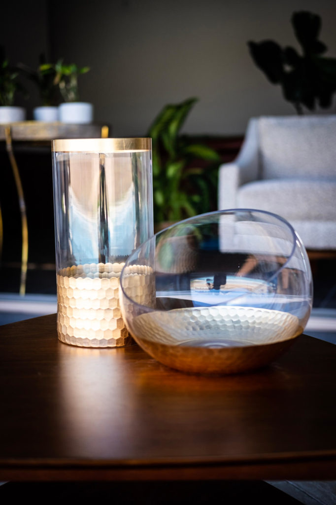 Tall Glass Cylinder and Bowl – Gold